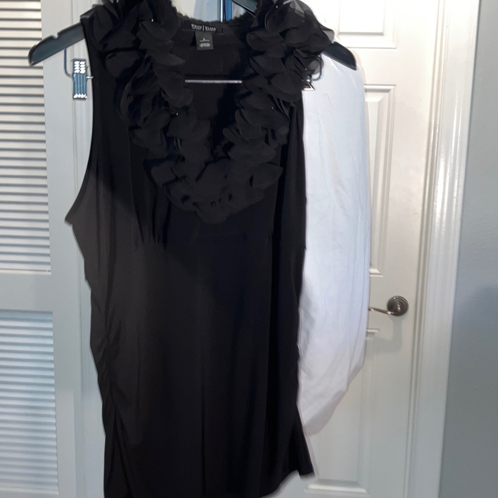White House Black Market Black Sleeveless Ruffle Collar Tank, L